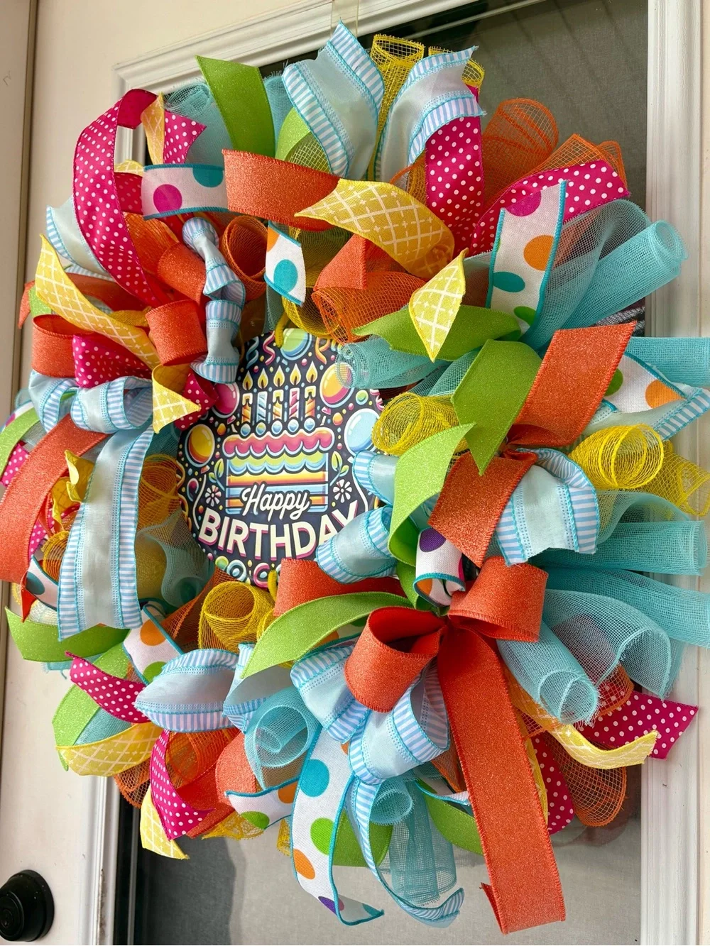 Happy Birthday Colorful Ribbon Wreath - Multi-Color Celebration
